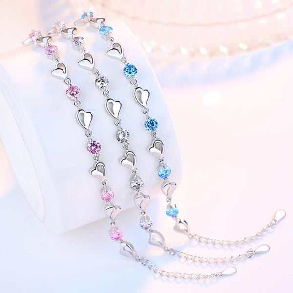 925 Sterling silver Bracelet Retro Colored Heart Shaped Cubic Zirconia