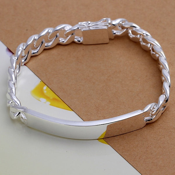 925 Sterling silver 10MM Mens chain Jewelry fashion Geometric Bracelet