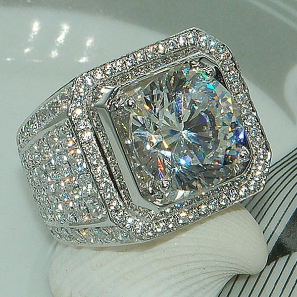 Luxury 925 Sterling Silver With Zircon Crystal Ring For Men
